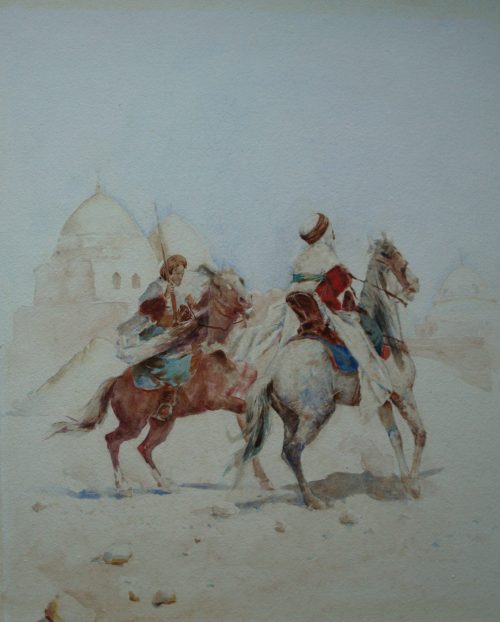 Restauration aquarelle avec taches de foxing.